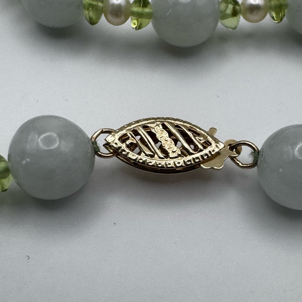 Gold Stone Jewelry Jade Pearl Peridot 14k Clasp Beaded Strand Necklace G.S.J. - Picture 11 of 12